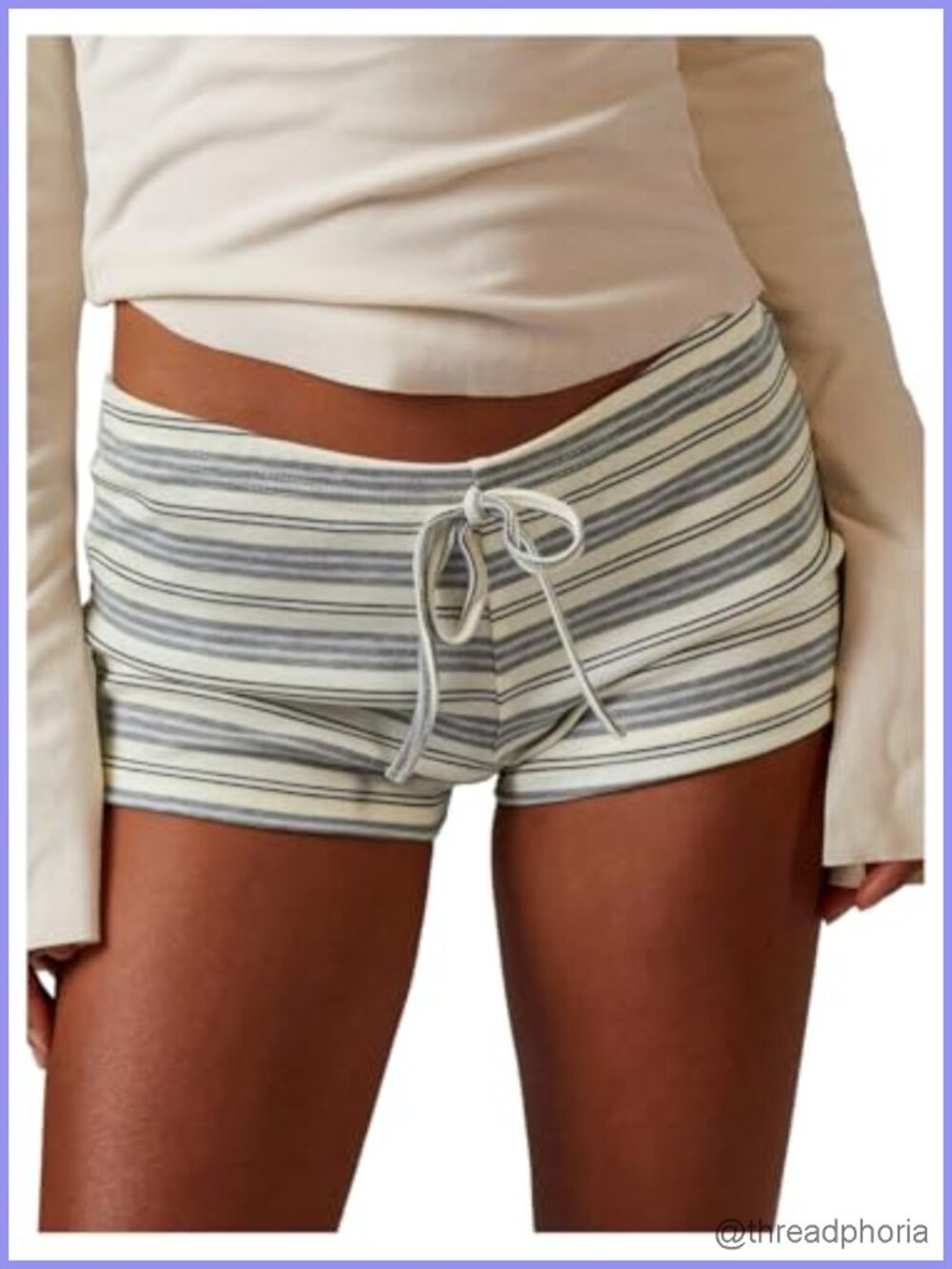 Striped Low Rise Micro Booty Shorts Knit Mini Casual